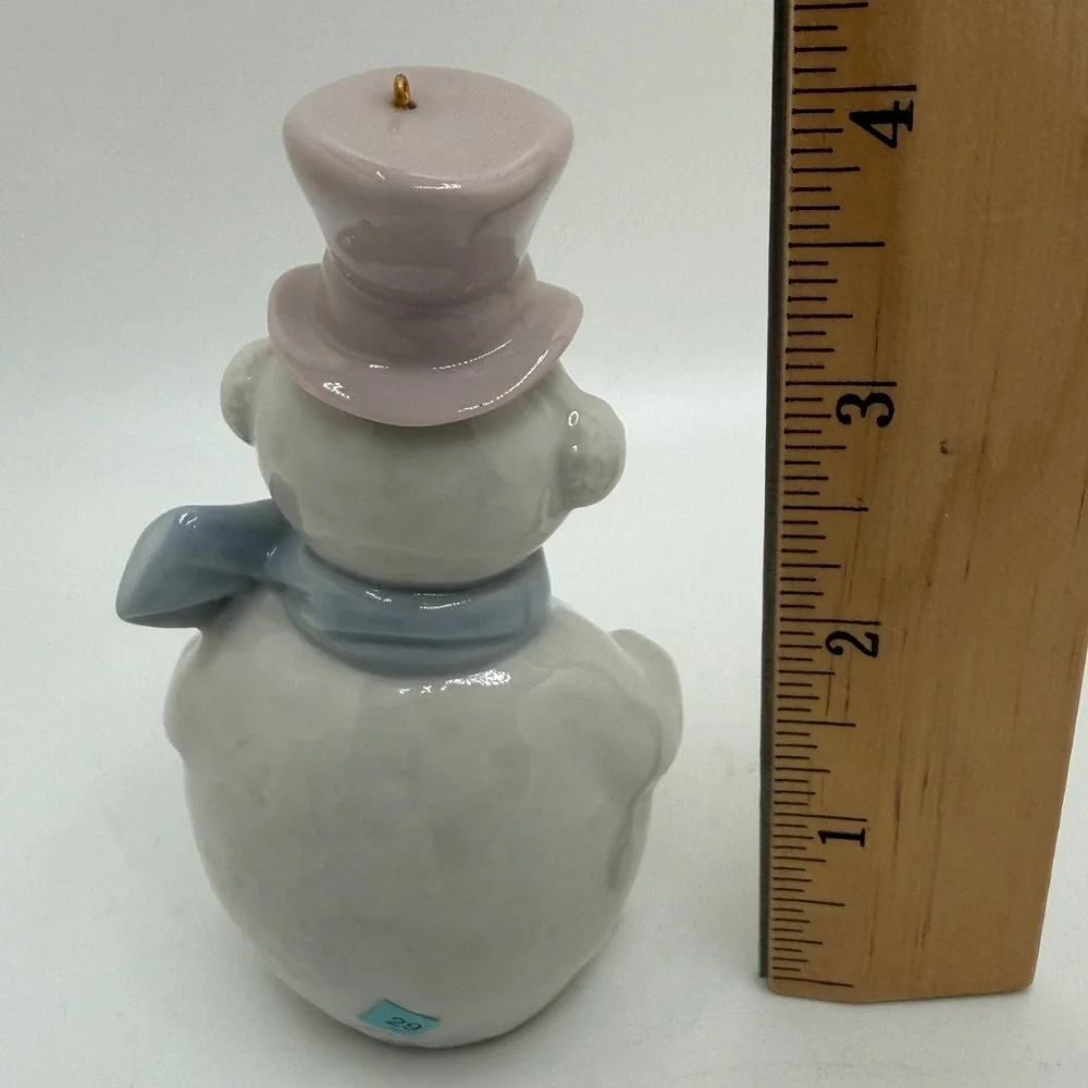 Vintage Lladro Snowman Ornament White Porcelain Blue Scarf Xmas Decor Spain 1991